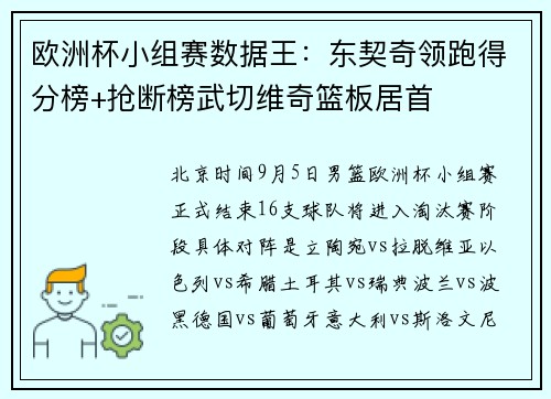 欧洲杯小组赛数据王：东契奇领跑得分榜+抢断榜武切维奇篮板居首